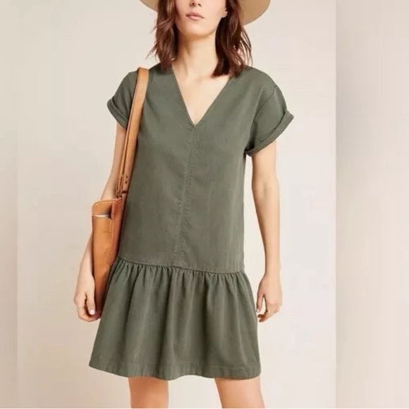 Anthropologie Maeve Tiana Flounced Olive Green Cottagecore Dress Plus Size 1X - Picture 13 of 14